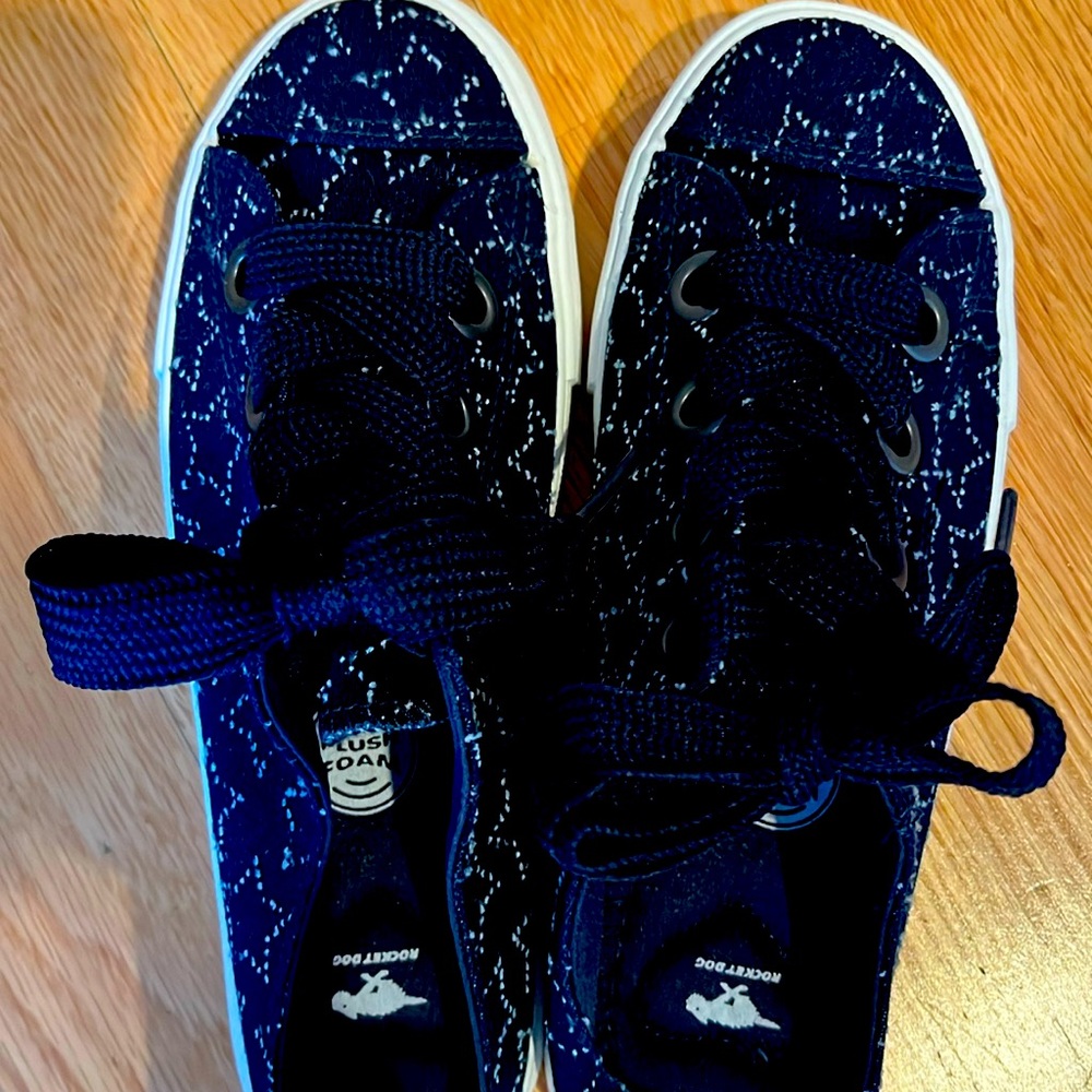 Slippers jeans woman’s navy front tie with branded shoelace